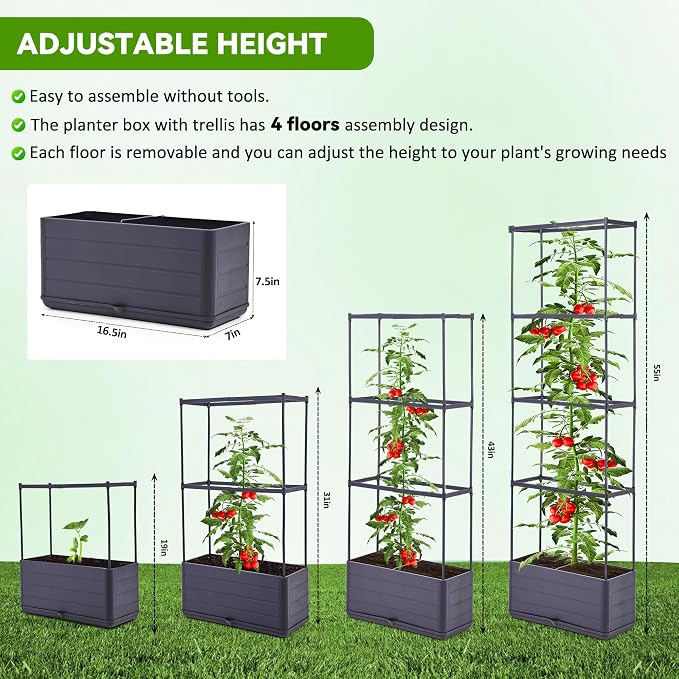 GENMOUS 2 Pack Rectangle 4 Tier Tomato Planter, Raised Garden Bed Tall 45'' - Image 4