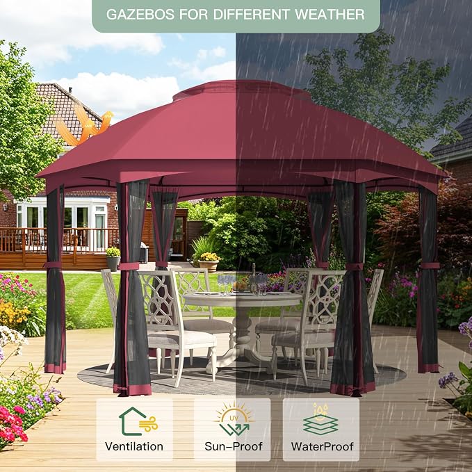 EROMMY Gazebos on Clearance 13 x 13 Ft 6 Sided, Outdoor Gazebo - Image 4