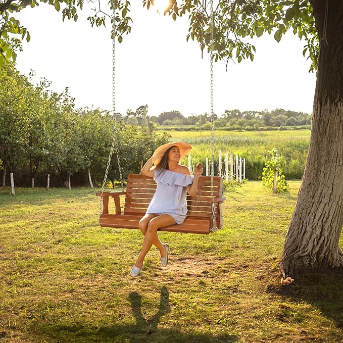 VINGLI Upgraded Patio Wooden Porch Swing - Image 8
