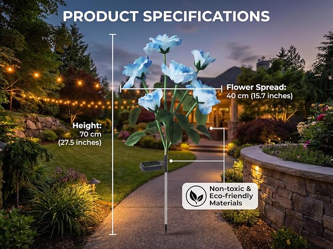 Solar Garden Rose Lights by FANCYPOP, 2 Pack Most Realistic 12 LED Flower Stake - Image 4