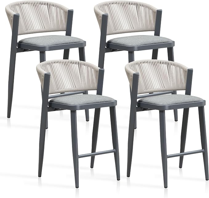 PURPLE LEAF Counter Height Bar Stool Set of 4 Patio Bar Stools Wicker Bar by PURPLELEAF