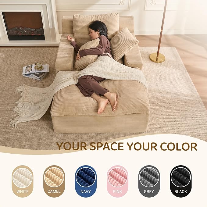 63" Chaise Lounge Chair Indoor, Set of Convertible Sleeper Sofa Couch - Image 3