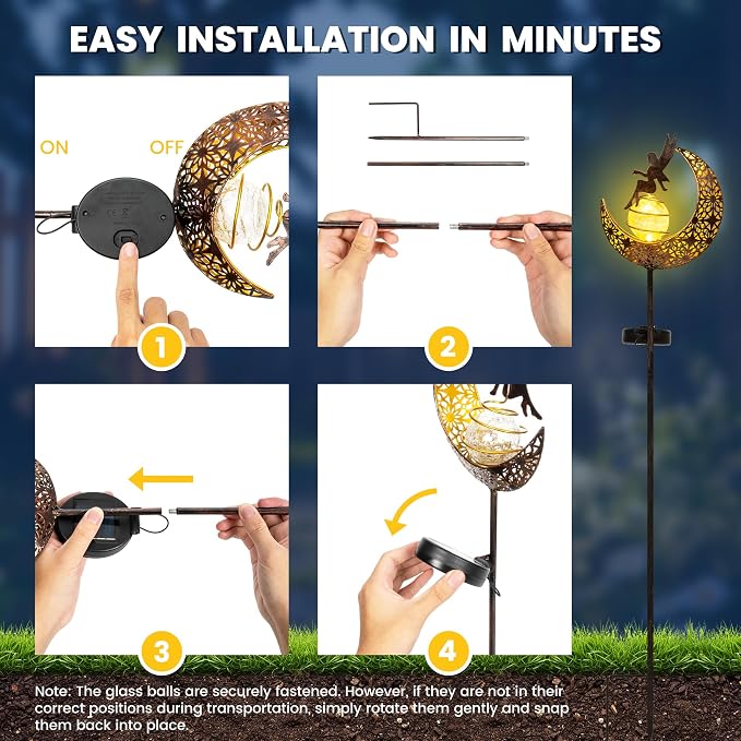 Fairy Garden Solar Lights Outdoor Moon Stakes, Waterproof Outdoor Metal Decor - Image 8