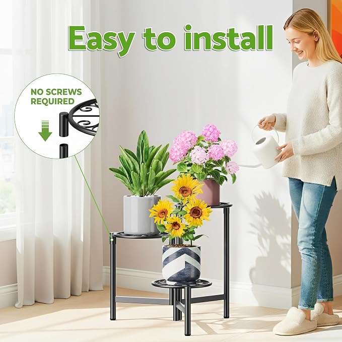 Metal Plant Stand Outdoor Indoor, 3 Tier Foldable Corner Tall Plant Shelf - Image 6