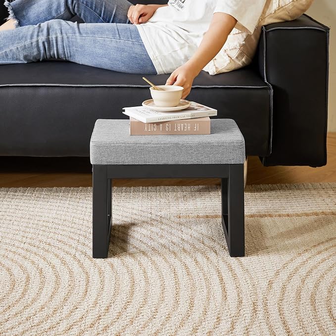 IBUYKE 16 Inch Small Foot Stool Ottoman, Rectangle Linen Foot Rest - Image 2