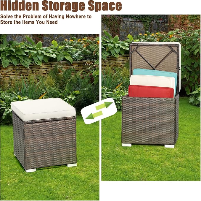 DORTALA Outdoor Storage Ottoman Wicker 2 Piece, Patio Ottomans PE Rattan Foot - Image 4