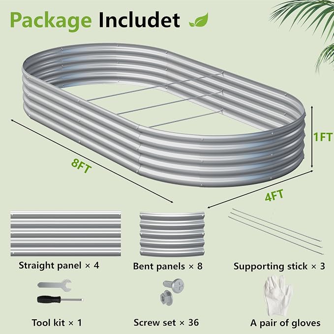 2PCS 8x4x1ft Galvanized Metal Raised Garden Bed Kit, Outdoor Planter Box - Image 2