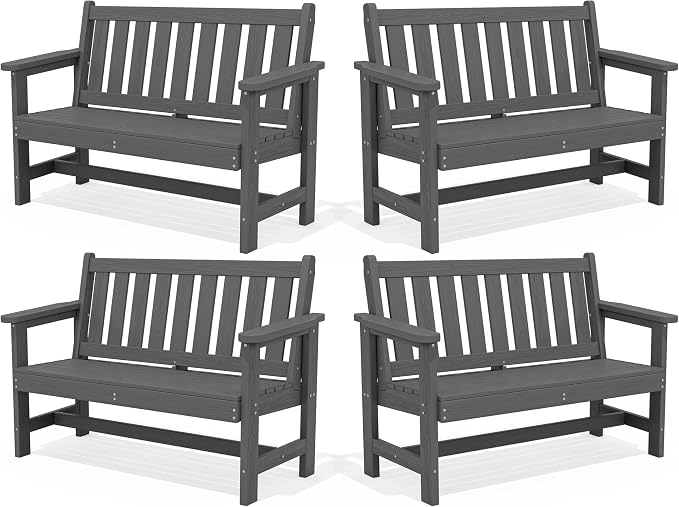 SERWALL Outdoor Bench, HDPE Outdoor Benches Weatherproof, 2-Person Garden Bench by SERWALL