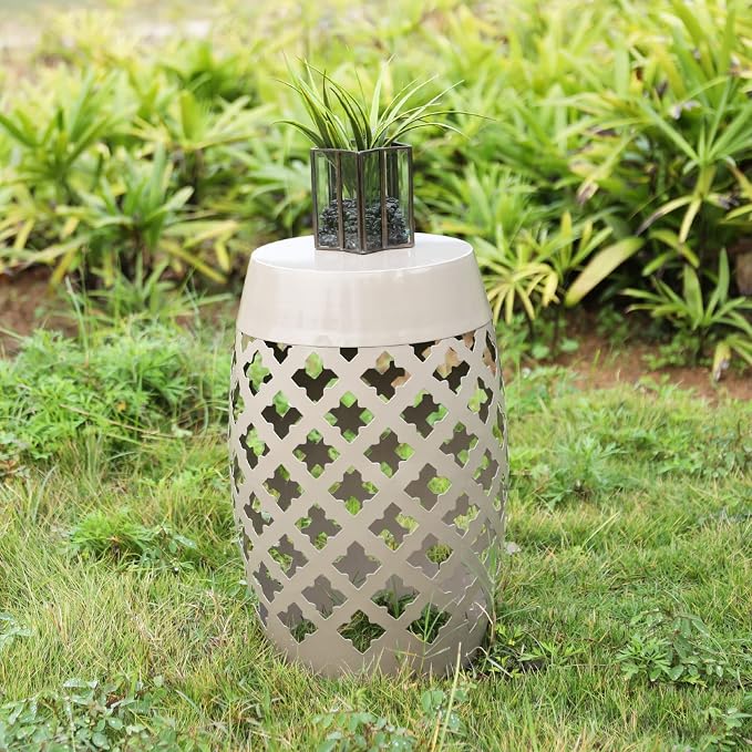 Vipush Outdoor Lace Cut Iron Side Table, Patio Garden Stool Coffee End Table - Image 7