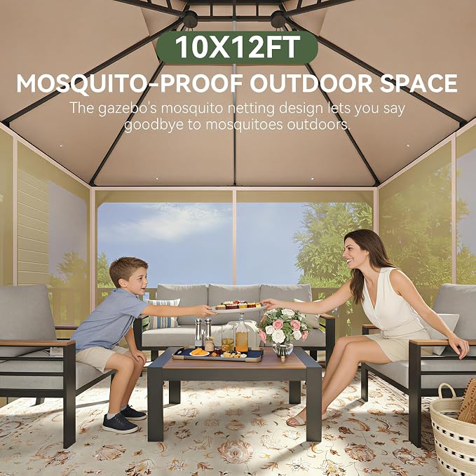 Aoxun Outdoor Gazebo for Patio 10x12 Metal Frame Canopy - Image 3