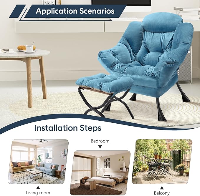 Lazy Chair with Folding Ottoman Modern Large Accent Chair, Contemporary Lounge - Image 5