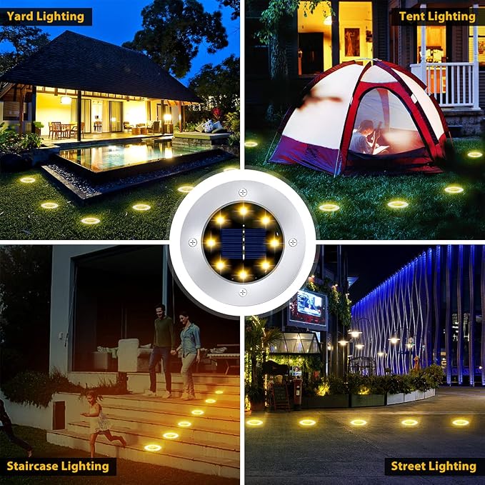 12 Pack 8LED Solar Garden Lights Outdoor Waterproof Sidewalk Disk Bright - Image 5