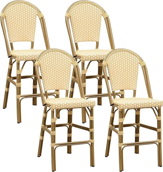 PURPLE LEAF French Counter Height Bar Stool Set of 4 25" Bamboo Print Finish by PURPLELEAF