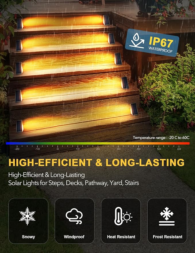LED Solar Step Lights Waterproof Outdoor Stair Lights, Warm White Solar Deck - Image 7
