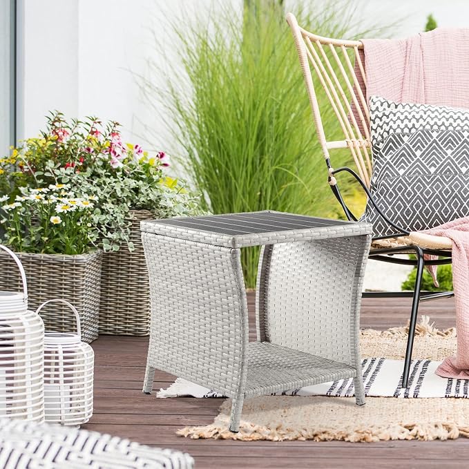 Outdoor Side Table for Patio Small Rattan Wicker Coffee Table Balcony Table by PatioNovagarden