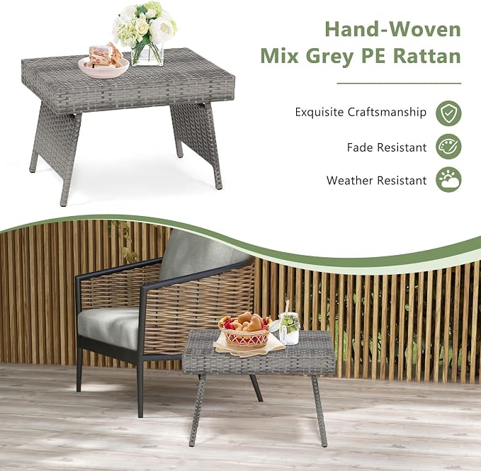 HAPPYGRILL Outdoor Wicker Table Folding Rattan Standing Coffee Side Table - Image 7