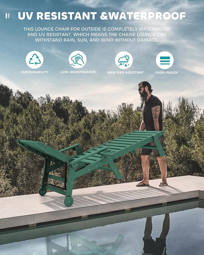 SERWALL Patio Chaise Lounge Chair, Poly Lounge Chair - Image 5