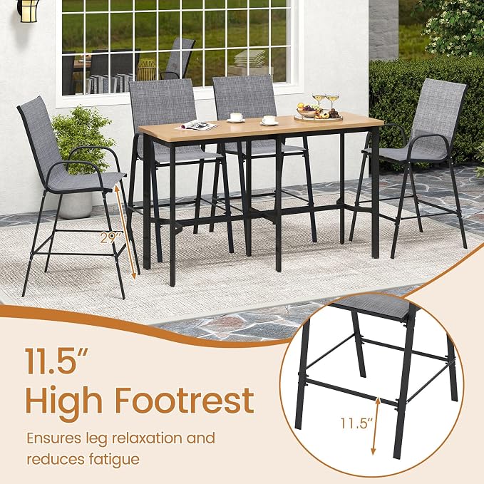 Tangkula Outdoor Bar Stools Set of 2, Enlarged Seat & Metal Frame, Tall Patio - Image 8