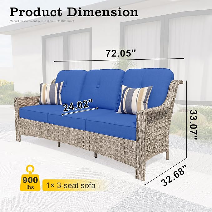 HOOOWOOO Patio Couch, Outdoor Wicker 3 Seater Sofa, All Weather Resistant High - Image 6