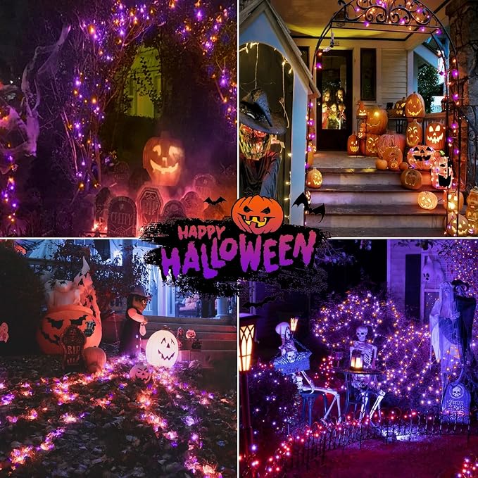 4 Pack 180FT Halloween Solar Lights Outdoor Waterproof, 320LED Orange and - Image 6