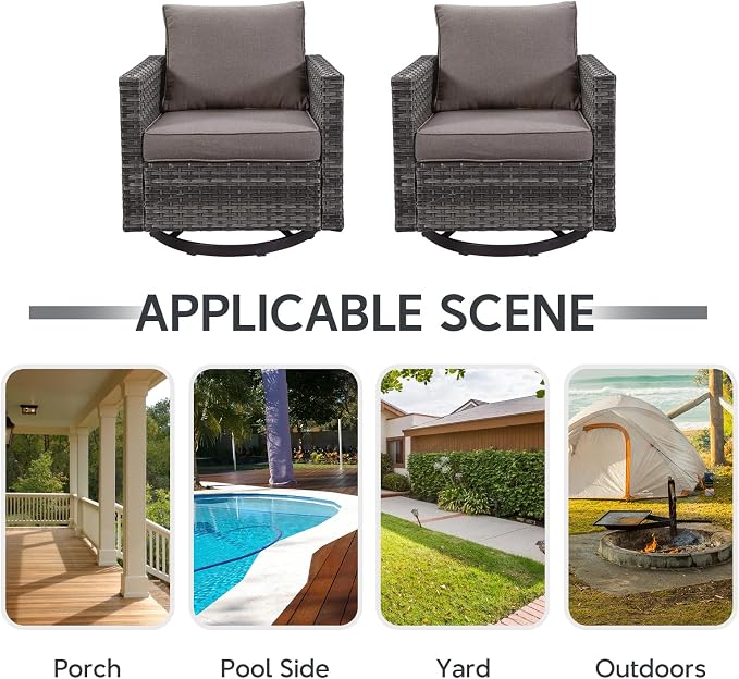 Belord Wicker Chairs Outdoor Bistro Set Oversize Patio Swivel Rocker, Rattan - Image 9