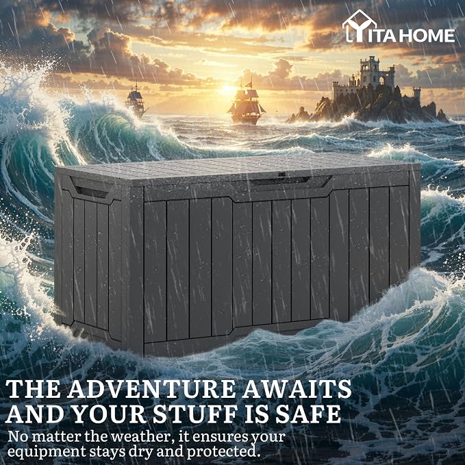 YITAHOME 100 Gallon Outdoor Storage Box, Large Water Resistant Resin Deck Box - Image 5