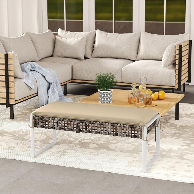 Tangkula Outdoor Ottoman, Patio Rattan Heavy Duty Wicker Footrest - Image 4