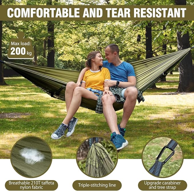 Camping Hammock with Mosquito Net, Lightweight Portable Double & Single Hammock - Image 3
