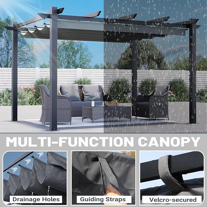 MELLCOM Retractable Pergola 10x13 Ft, Outdoor Aluminum Shelter - Image 3