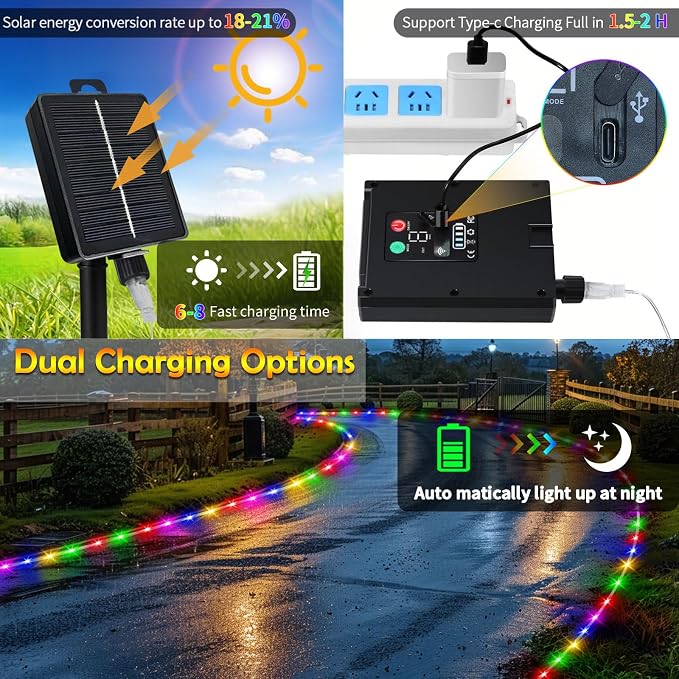 Solar Rope Lights Waterproof IP65 39FT 100LEDs 4 Pack Outdoor LED Outdoor - Image 3