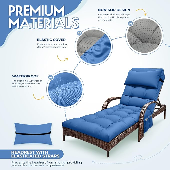 Outdoor Chaise Lounge Cushion, Waterproof Lounge Chair Cushion - Image 3