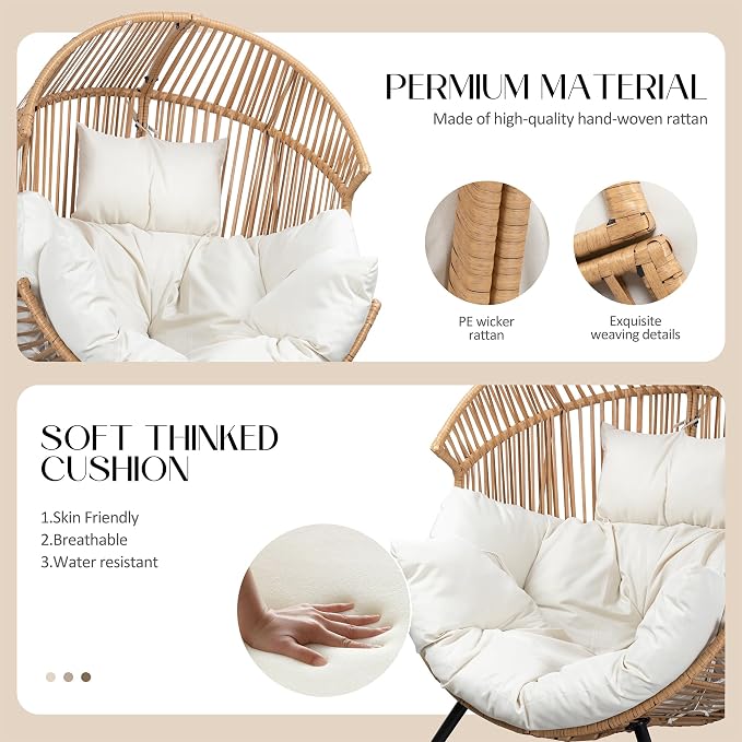 JAMFLY Egg Chair Wicker Outdoor Chairs, Oversized Patio Chair Oversized Lounger - Image 4