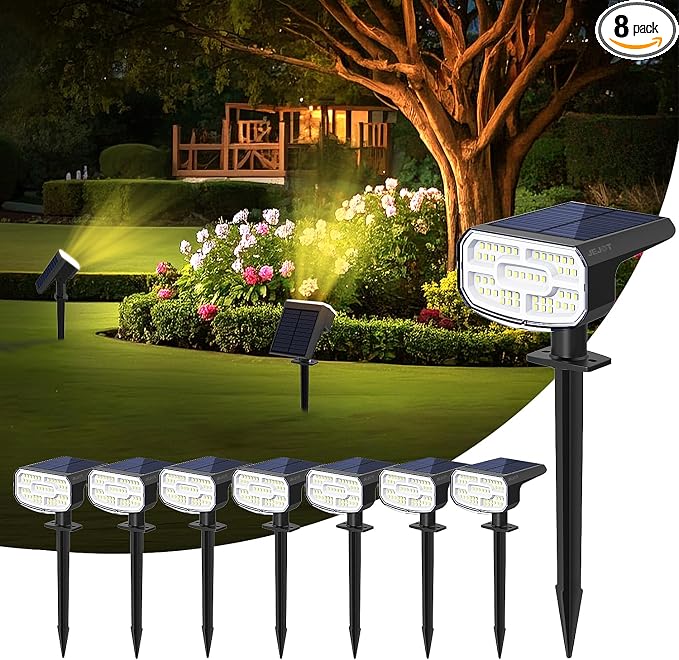 Solar Lights Outdoor Waterproof IP65, Auto On/Off, 2700K 2 Lighting Modes by JEJOT