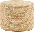 Handwoven Seagrass Ottoman Pouf, Round Outdoor Footstool by LGENHOOMHandwovenNaturalWaterHyacinthBasket