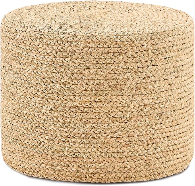 Handwoven Seagrass Ottoman Pouf, Round Outdoor Footstool by LGENHOOMHandwovenNaturalWaterHyacinthBasket