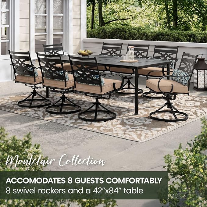 Hanover Montclair 9-Piece Outdoor Dining Set, 8 Swivel Rocker Chairs - Image 6
