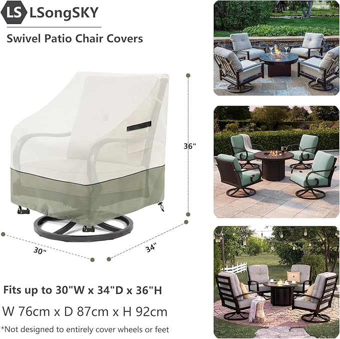 Patio Swivel Chair Cover 4 Pack, Waterproof Heavy Duty Outdoor Chair Covers - Image 3
