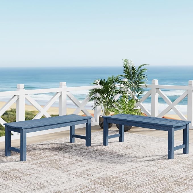 Outdoor Bench Set of 2, 2-Person Patio Backless Benches, HIPS Weatherproof - Image 2