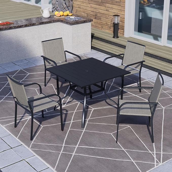 5-Piece Outdoor Dining Set, 4 Stackable Sling Chairs - Image 7