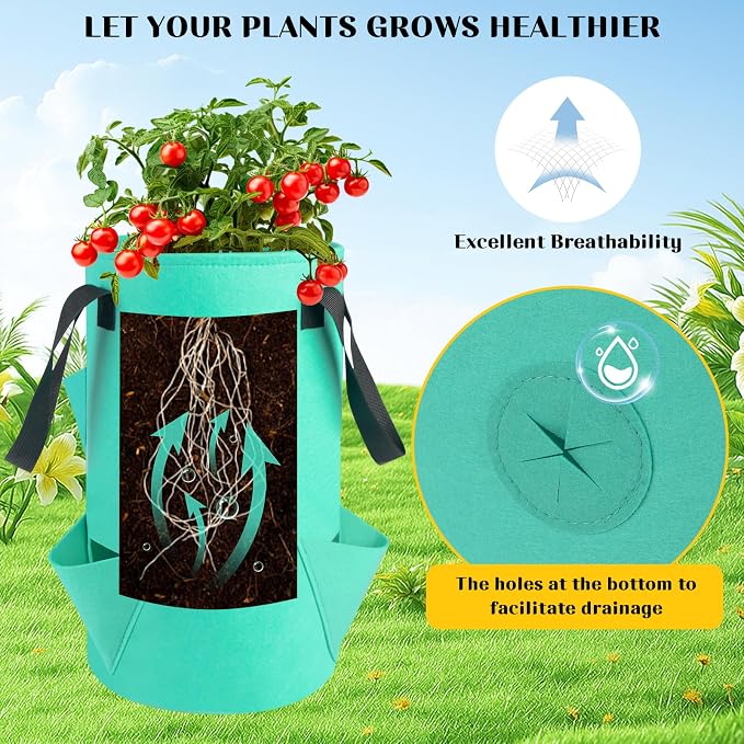 5 Pack Upside Down Strawberry Hanging Planter, 3 Gallon Tomato Hanging Grow Bags - Image 5