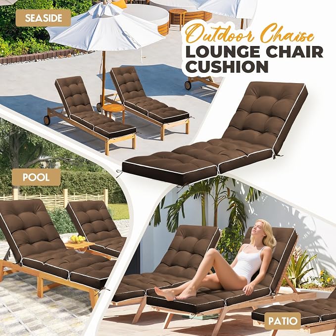 Outdoor Chaise Lounge Chair Cushion, Waterproof Non-Slip Patio Chaise Lounge - Image 7