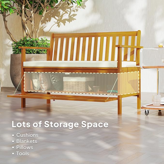 Outsunny Outdoor Bench with Storage Box, 28 Gallon Outdoor Storage Bench - Image 5