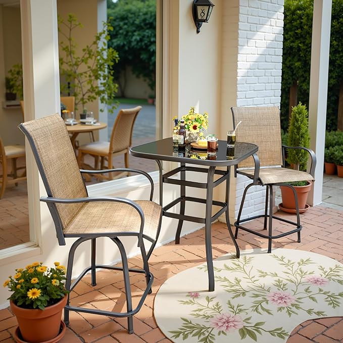 Devoko Patio Swivel Bar Set 3 Pieces Patio High Top Bar Table and Stools Chairs - Image 7