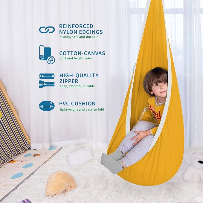 OUTREE Kids Pod Swing Seat, Cotton Child Hammock Swing Chair, Sensory Swing - Image 3