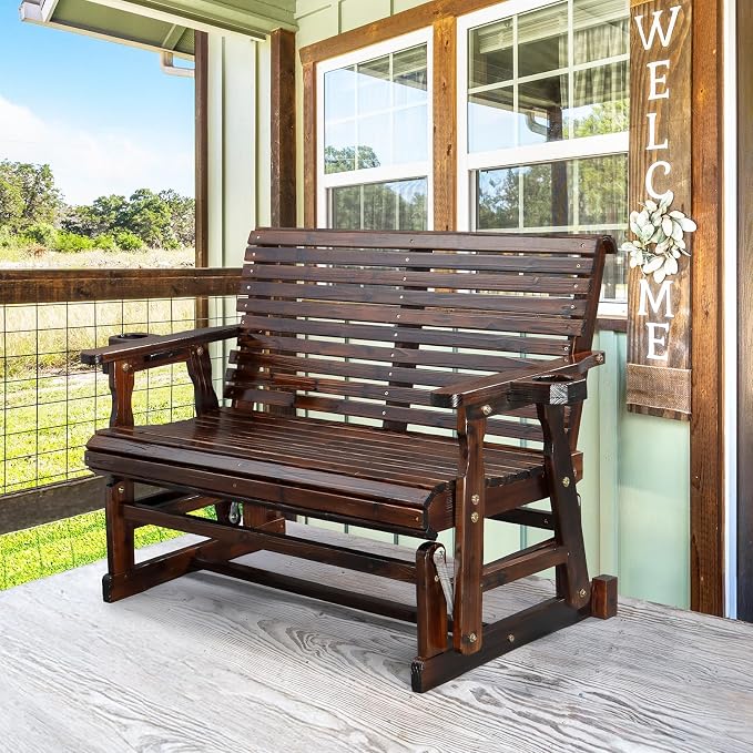 VINGLI Outdoor Glider Wood Patio Chair - Image 7