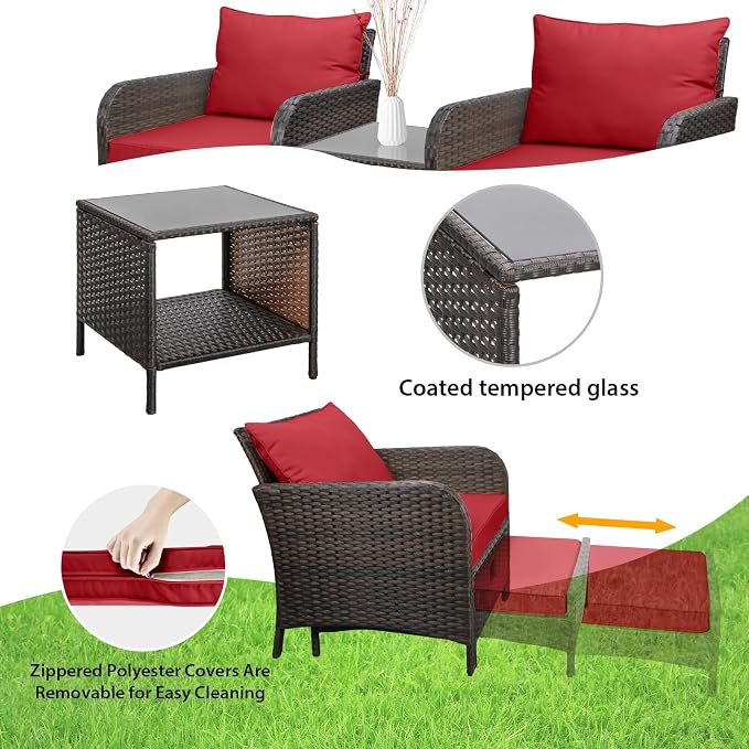 LEVELEVE Balcony Furniture 5 Piece Patio Conversation Set, PE Wicker Rattan - Image 7