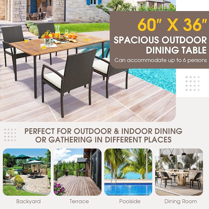 Tangkula 63" Acacia Wood Patio Dining Table - Image 8