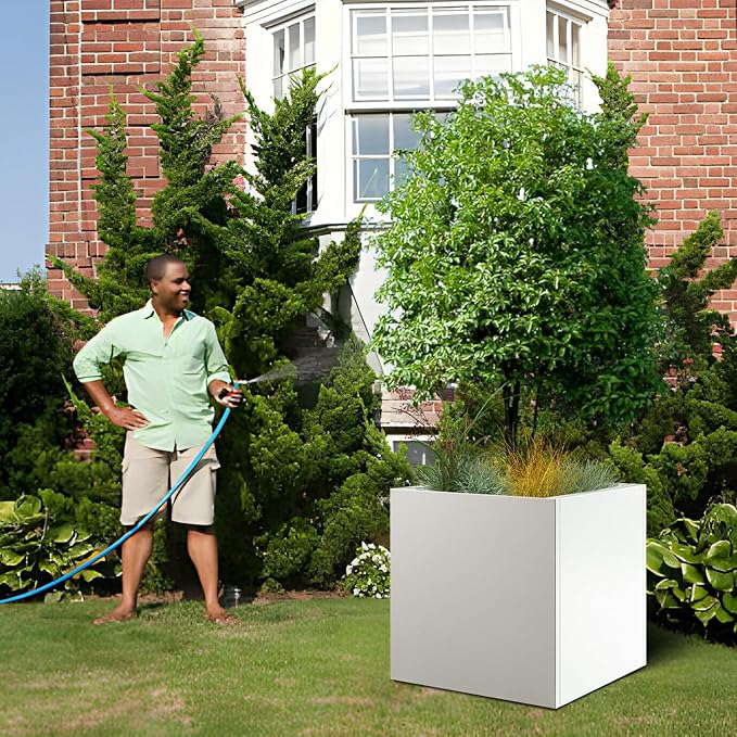 White Steel Planter Square Outdoor Planters Galvanized Steel Planter Box 26 - Image 3
