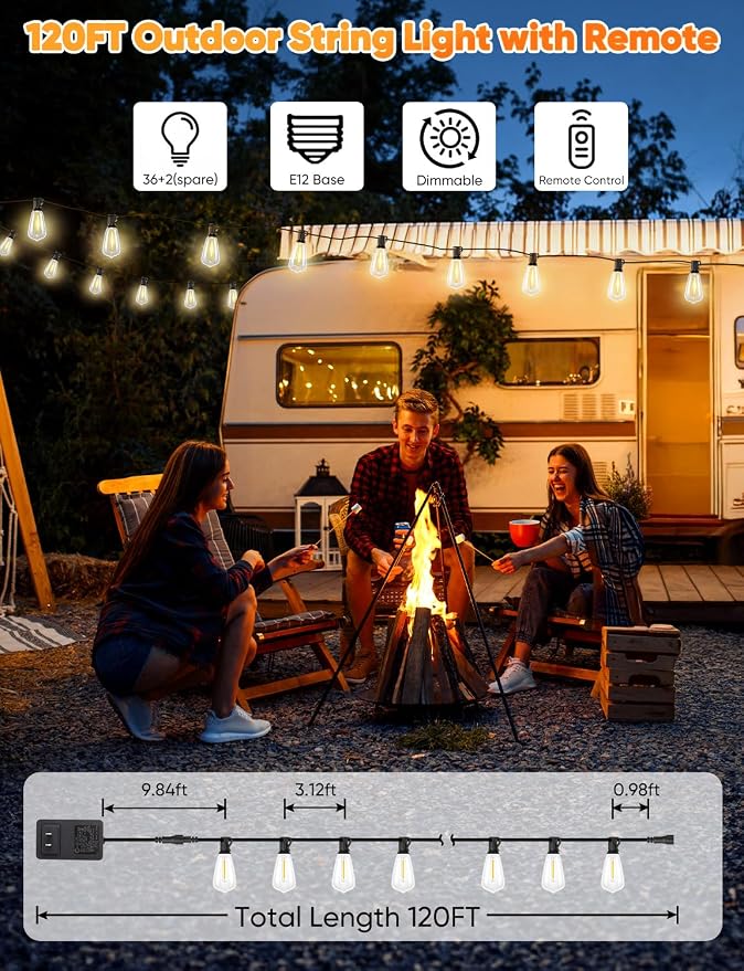 Brightever 120FT LED Outdoor String Lights - Image 5