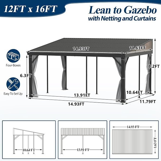 COVERONICS 12' X 16' Outdoor Lean to Gazebo - Image 2